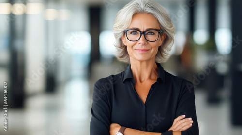 Mature Corporate Maven with Crossed Arms in Office Skyscraper photo