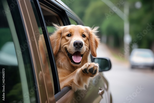 Dog hanging out of car window