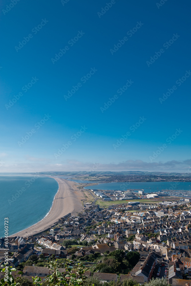 Top view of Jurassic Coast from Portland town, UK.