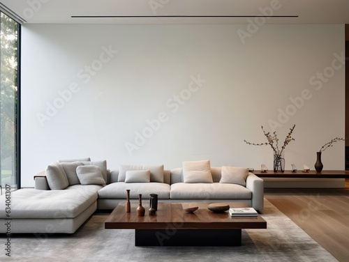 Modern minimalist linving room, interior decoration, space for painting. IA generativ photo