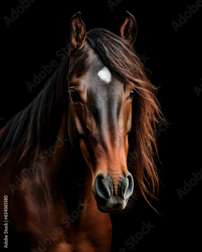 Generated photorealistic image of a domestic horse with developing mane i