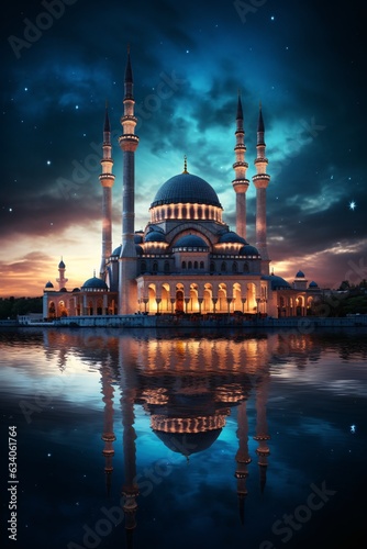 AI Generated photo of the mosque with a beautiful night sky