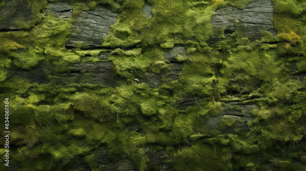 Overgrowth of moss on tree bark.