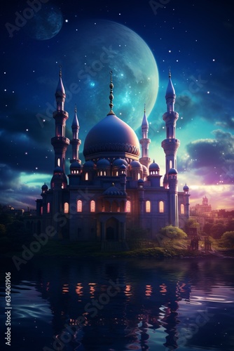 AI Generated photo of the mosque with a beautiful night sky