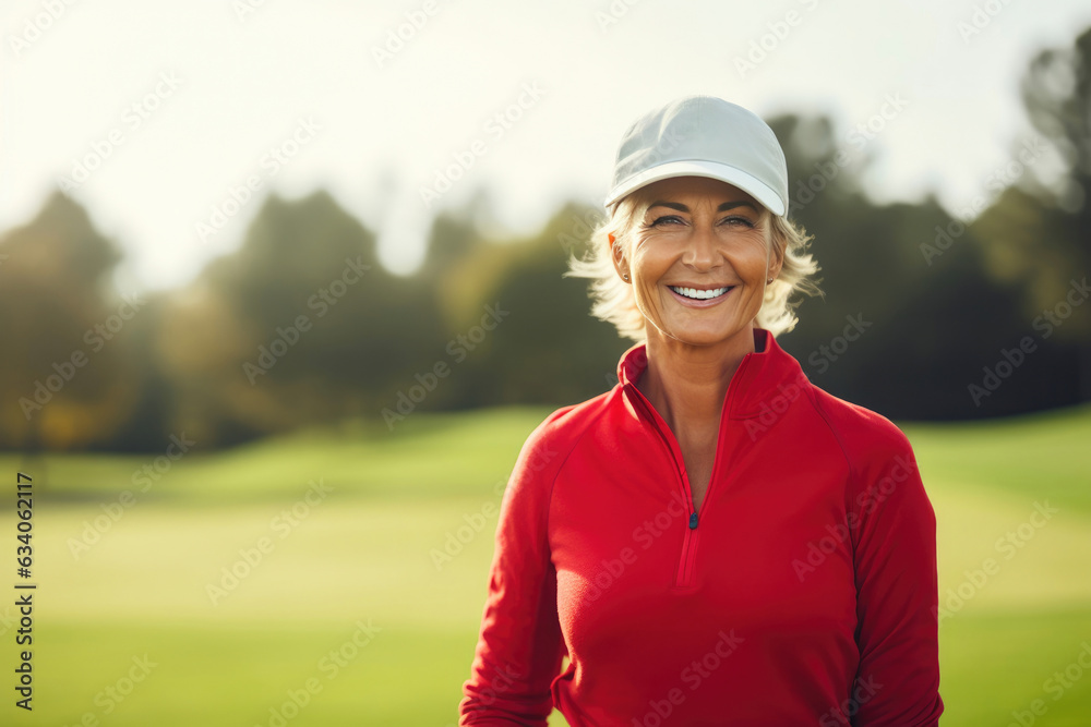 Elegant Lady Teeing Off on a Sunny Golf Day