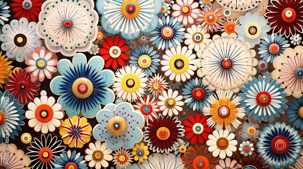 illustration of vintage flowers blossom pattern background, Generative Ai