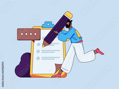 Invite friends to conduct questionnaire survey flat vector concept operation hand drawn illustration
