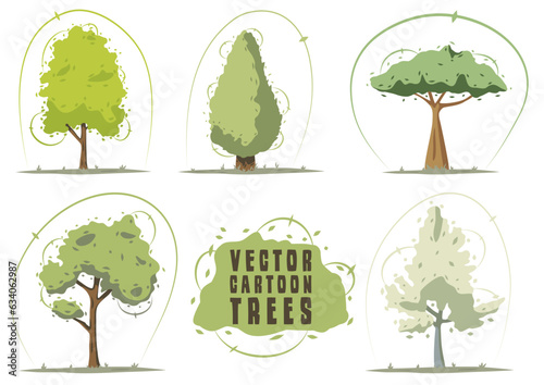 Ensemble d’arbres vectoriels, style cartoon, dessin, écologie, bio, nature, forêt