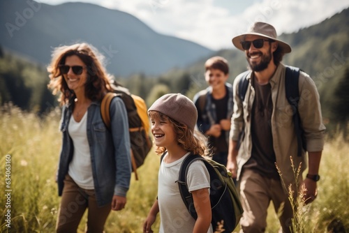 Photograph of a group of family and friends hiking together, Generative Ai