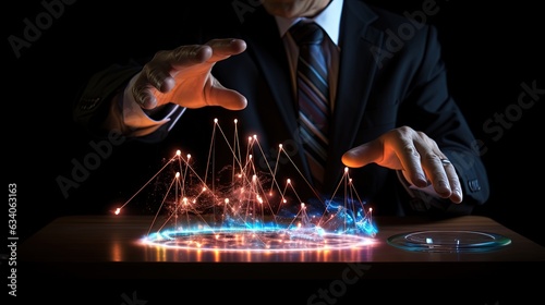 close up businessman hand with glow light graph and line, idea of finance and business wizard casting magic spell to make money flow, Generative Ai