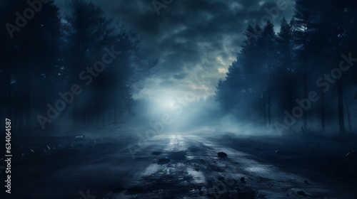 Mystical Moonlit Journey, Foggy Abstract Bokeh in Spooky Forest