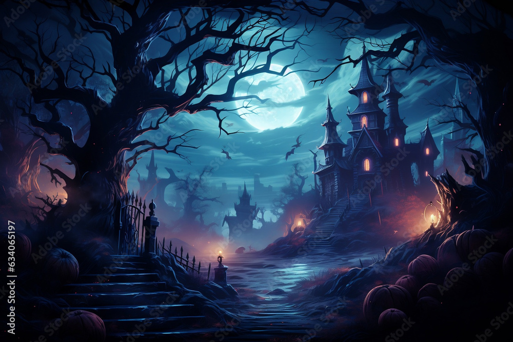 Moonlit Halloween, A Spooky Forest Illustration