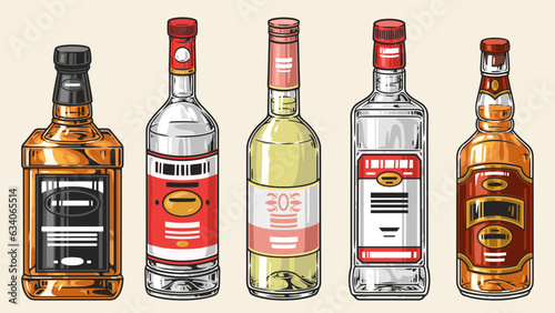 Alcohol drinks colorful set emblem
