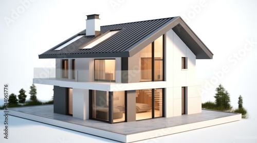 House 3d modern style rendering on white background, Loan real estate concept. © visoot