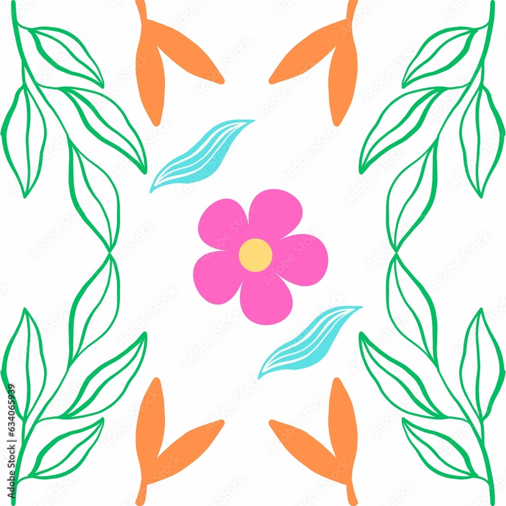 Classic Indian artwork of flower and leaf over white background. Hand drawn nature design Classic Indian artwork of flower and leaf over white background. Hand drawn nature design