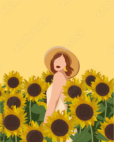 Woman in sunflower field poster