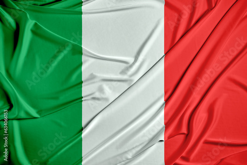 Flag of Italy blowing in the wind Full page Italian flying flag 3D illustration.