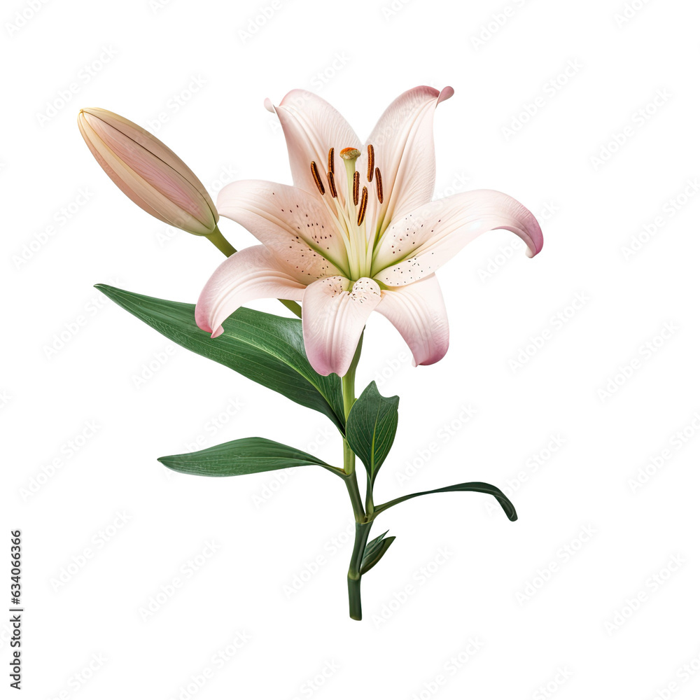 Lily flower and buds alone on transparent background