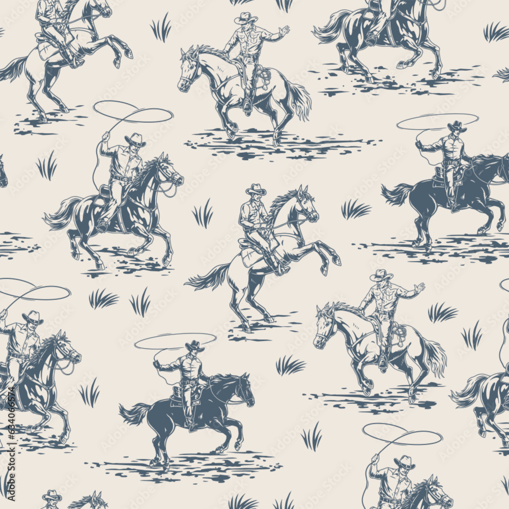 Men cowboys pattern seamless monochrome