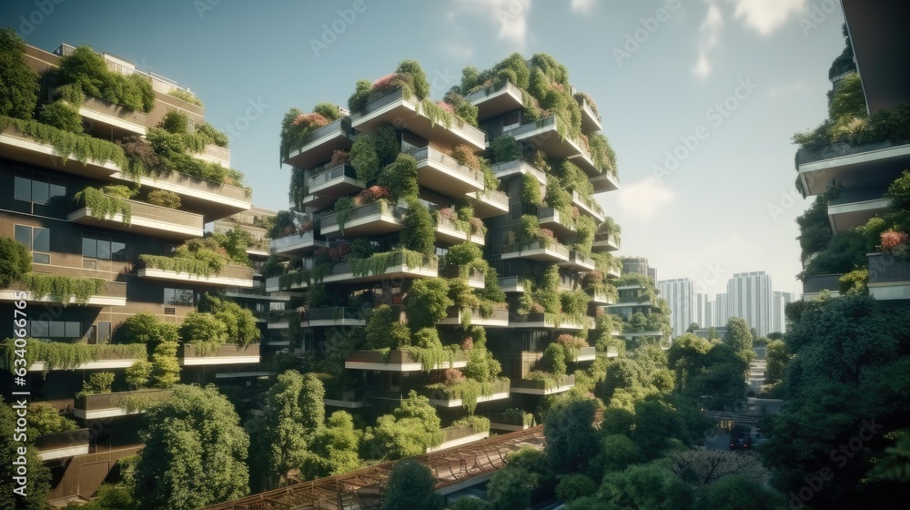 Splendid environmental awareness city with vertical forest, Building covered with green plants, Ecology and environment sustainable concept. Splendid environmental awareness city with vertical forest, Building covered with green plants, Ecology and environment sustainable concept.