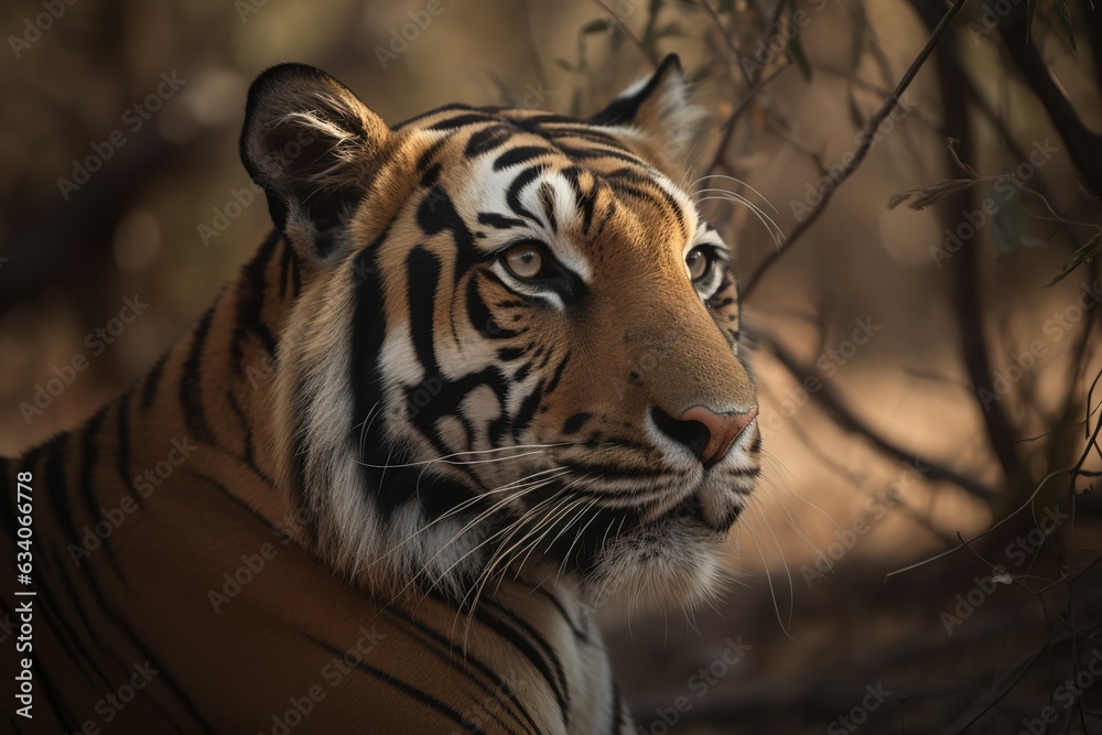 Close-up portrait of a male Siberian tiger (Panthera tigris altaica) resting in a zoo enclosure; Omaha, Nebraska, United States of America