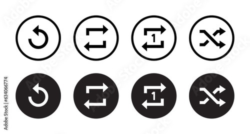Replay, repeat, and shuffle playlist icon vector. Multimedia player elements in circle background