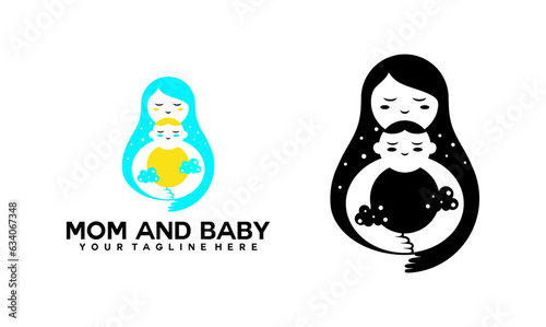 Mom and baby logo designMom and baby logo design. Mother and baby in simple style illustration. photo