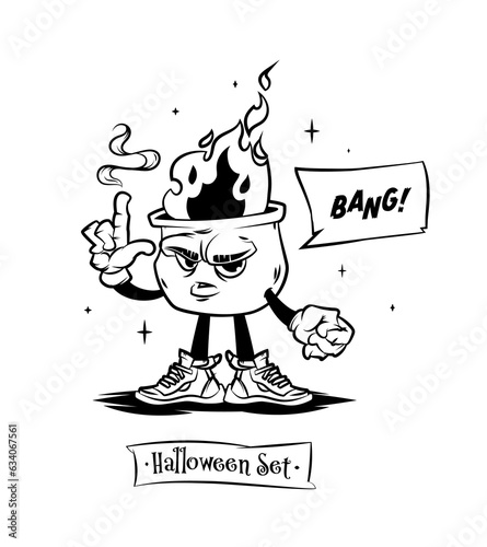 Set of tattoo vector characters for halloween. A cute pumpkin in sneakers, glasses and gloves holding a candle in his hand. © Krolone
