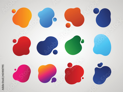 Red Flat Shape And Green Fluid Blob, Blue Liquid Stain And Violet Geometric Form. Set Of Isolated Abstract Aqua Spot With Gradient Or Dynamic Color. Background For Card Or Template Design For Flyer.