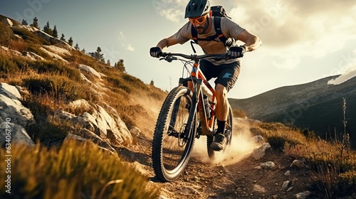 Muddy Mountain Biking Adventure: Man Tackling Hills on a Mountain Bike