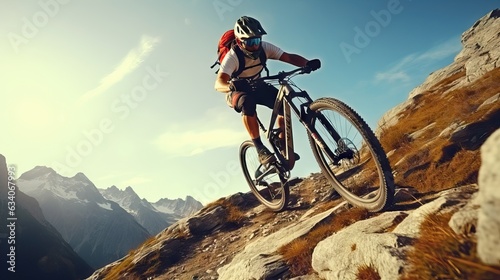 Rocky Mountain Biking Thrills: Man Conquering Hills on a Mountain Bike