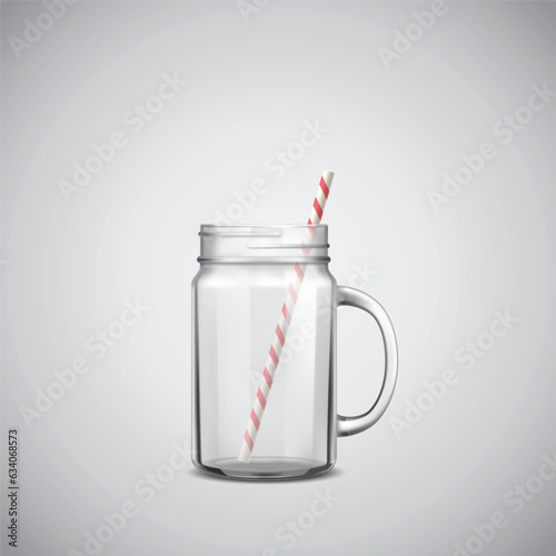 Mason Jar Drinking Glass With A Handle Isolated On Grey Background With Clipping Path