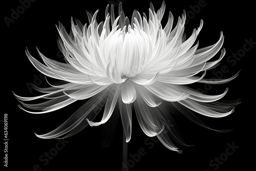 x-ray of chrysanthemum flower on black background, minimalist