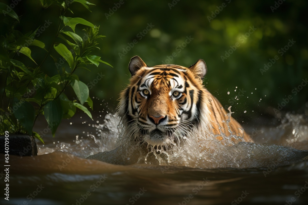 Family of Indian tigers (Bengal tiger) (Panthera tigris tigris), Bandhavgarh National Park, Madhya Pradesh state