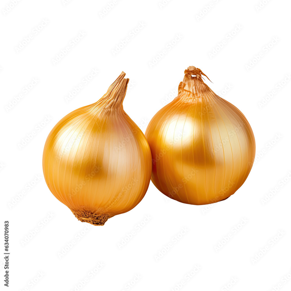 Golden onion bulbs on transparent background