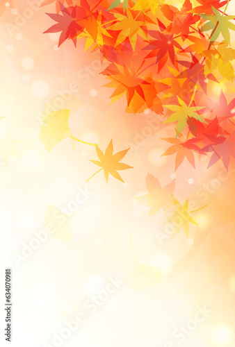 舞い散る紅葉の秋背景_縦