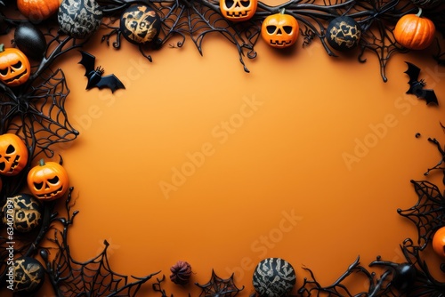 Halloween scene. pumpkin, spider, bath, and skull element with copy space for text