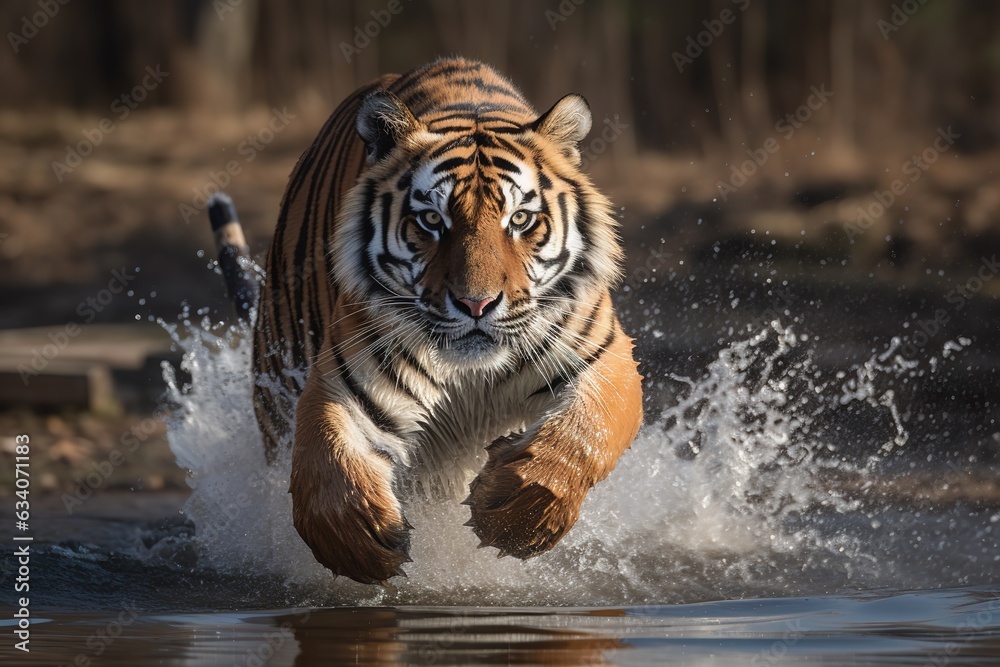 Female Bengal tiger (Panthera tigris tigris) refreshing in the water, Ranthambhore National Park, Rajasthan, India, Asia
