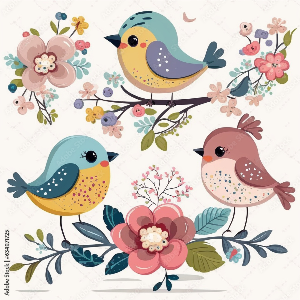 birds and flowers, generative AI. birds and flowers, generative AI.