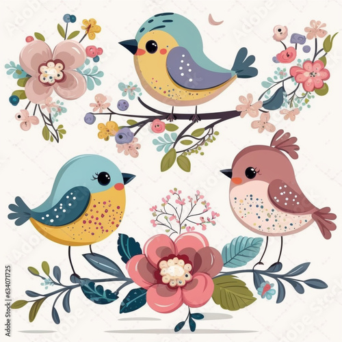 birds and flowers, generative AI.