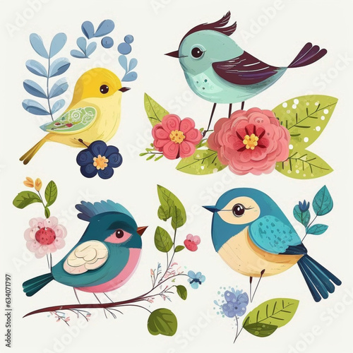 birds and flowers, generative AI.