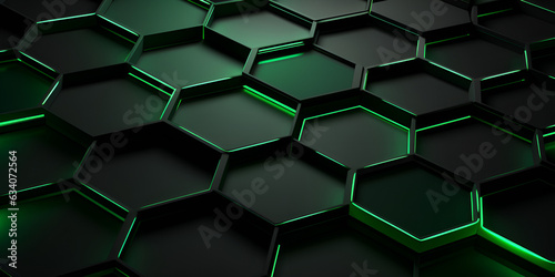 Abstract green hexagonal background Futuristic technology concept, Green hexagons with a green background, Abstract black hexagon pattern on green neon background technology style. Honeycomb,
