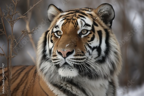 Siberian tiger walking in snowy landscape