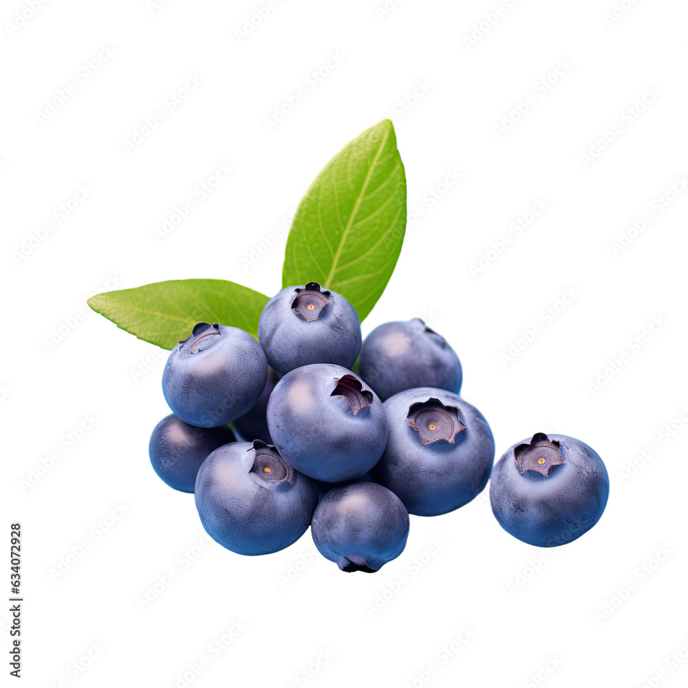 Close up of ripe and juicy blueberries on transparent background with a blueberry border design Close up of ripe and juicy blueberries on transparent background with a blueberry border design