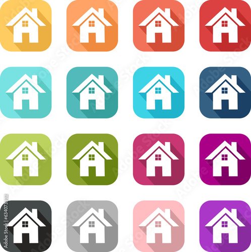 Fototapeta Naklejka Na Ścianę i Meble -  Set of colourful house icons on a transparent background, PNG format