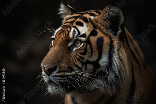 Photo the face of a male tiger on black. © abstract Art