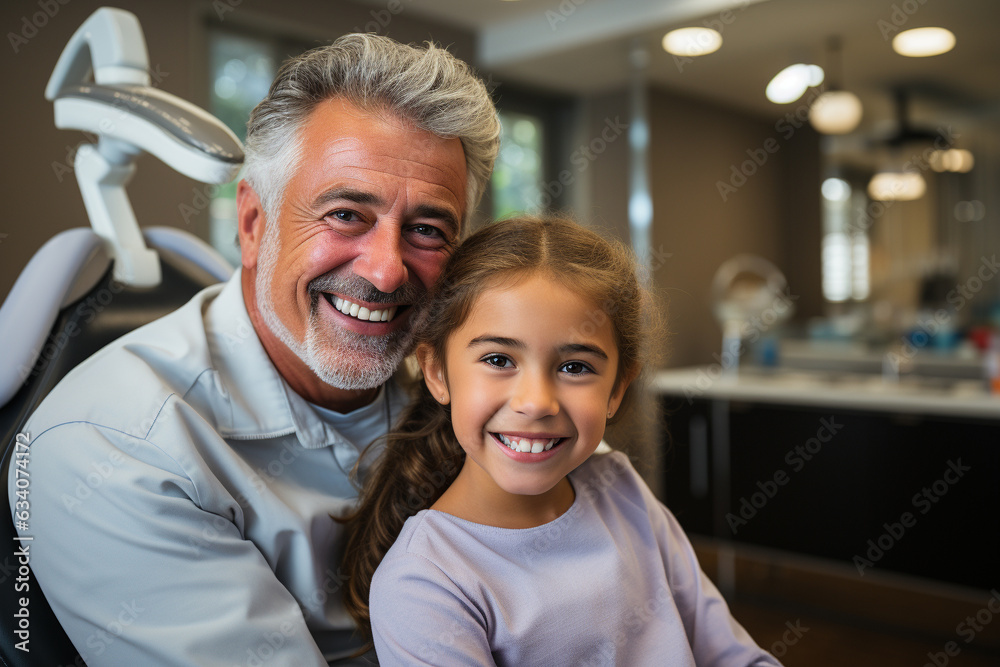 Grandfather with his granddaughter at the dentist Grandfather with his granddaughter at the dentist