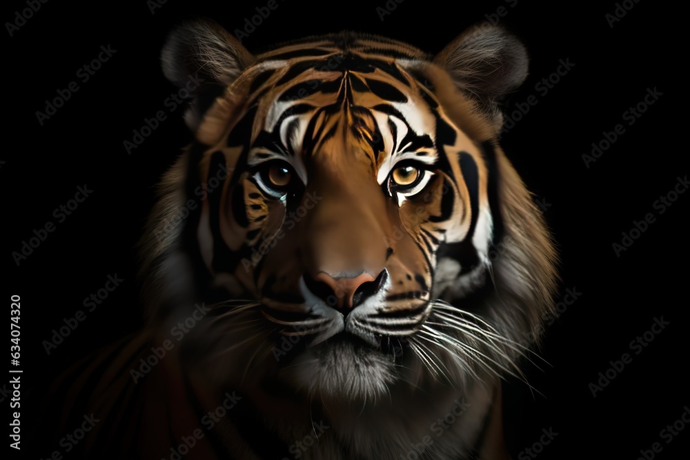 Photo close-up bengal tiger and black background.
