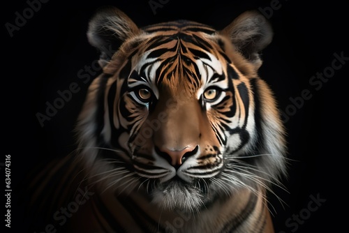 Photo close-up bengal tiger and black background. © abstract Art
