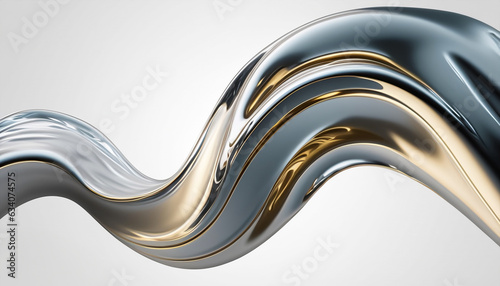 Abstract silver gradient curve. Flow chrome liquid metal waves isolated on white